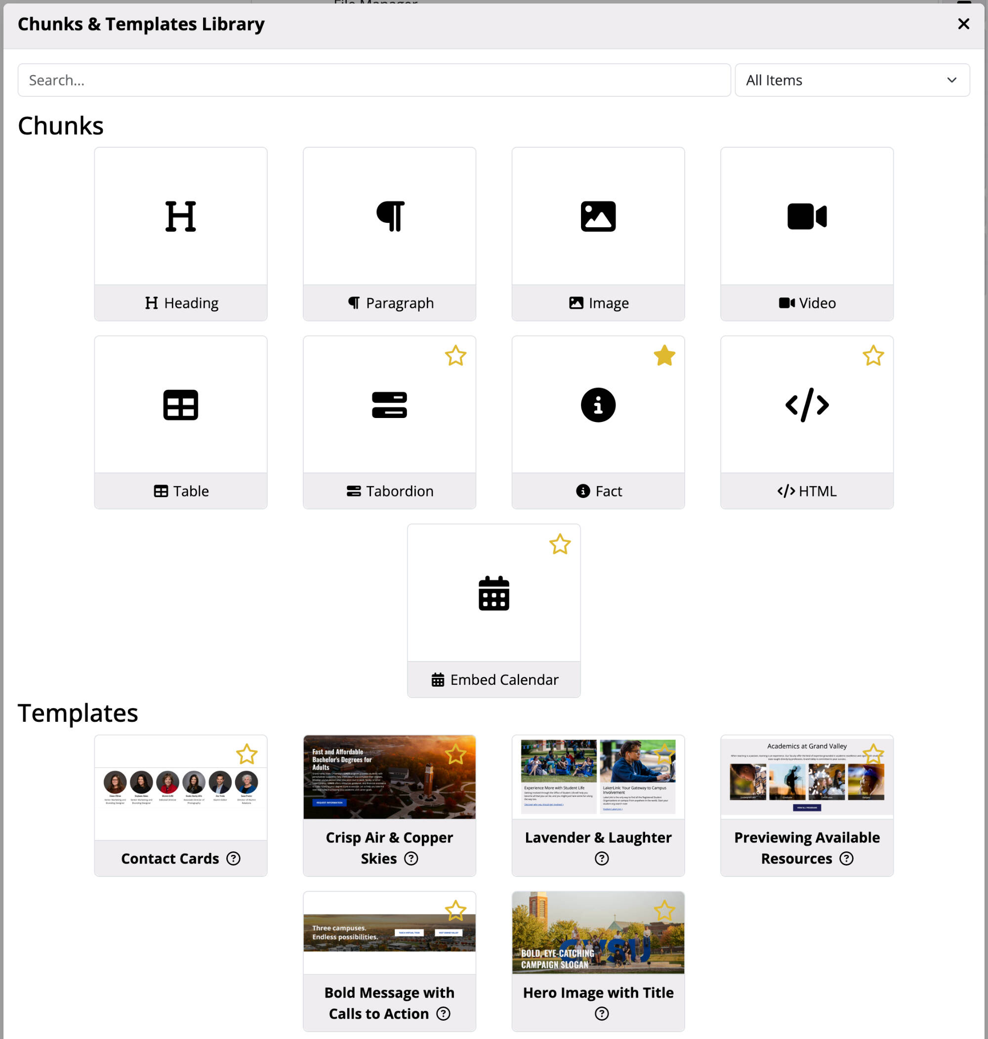 Screenshot of the node editor's template library
